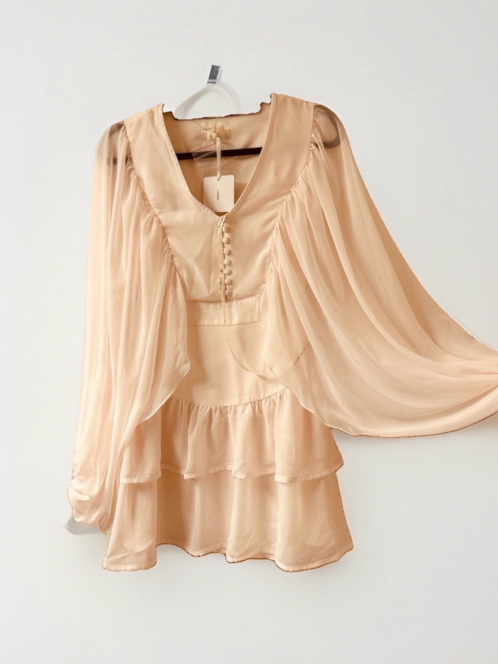NWT Vita Grace Angel Sleeve Mini Ruffle Dress Romantic Fairy Button Front Mini S